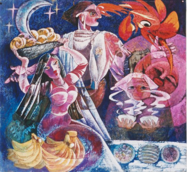 艰辛系列之一 夜市 · 于佳薇 中国画 2003